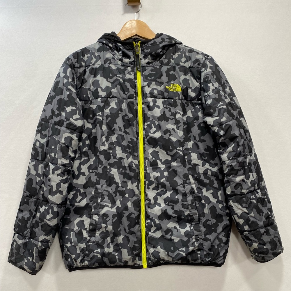 The North Face Black Neon Camo Reversible Puffer Jacket Boys XL Full Zip Coat - Picture 5 of 15